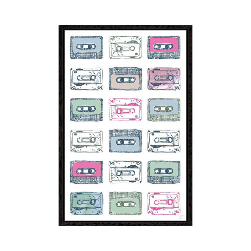 Cassettes - Print on Canvas, Black Floater Framed, 66.04cm H x 45.72cm W x 3.81cm D