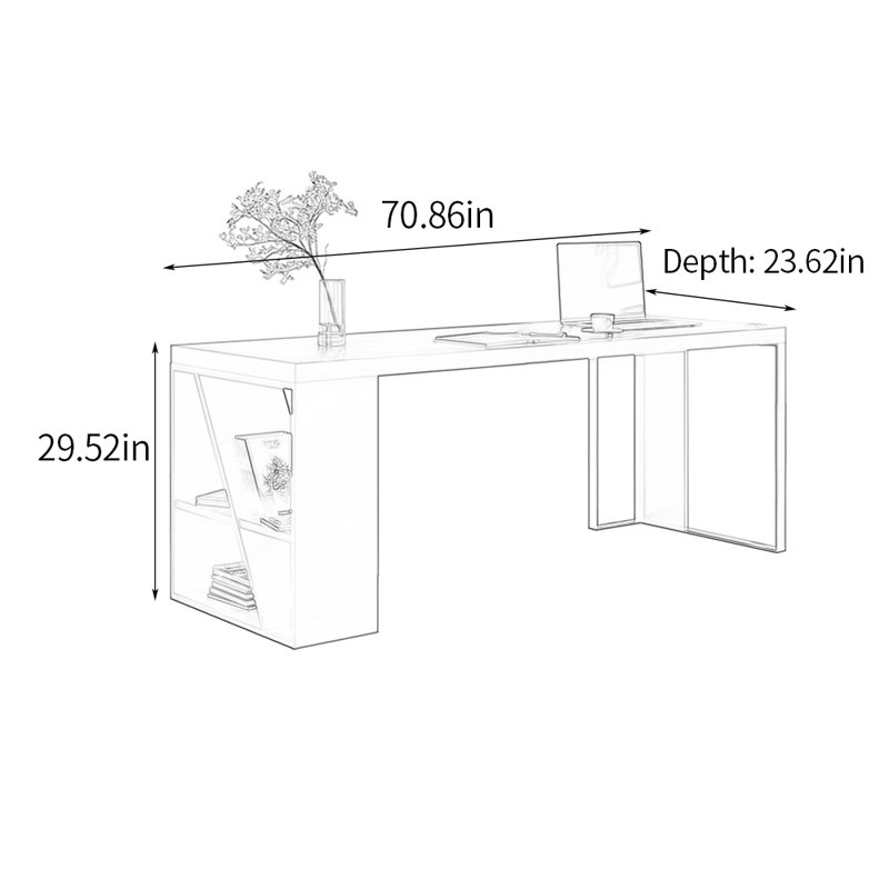 Bureau d'écriture Kayenat, Beige / noir, H 29,52 po x l 70,86 po x P 23,62 po