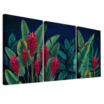 Ensemble de 3 toiles rouges et gingembre rouges sur fond bleu foncé