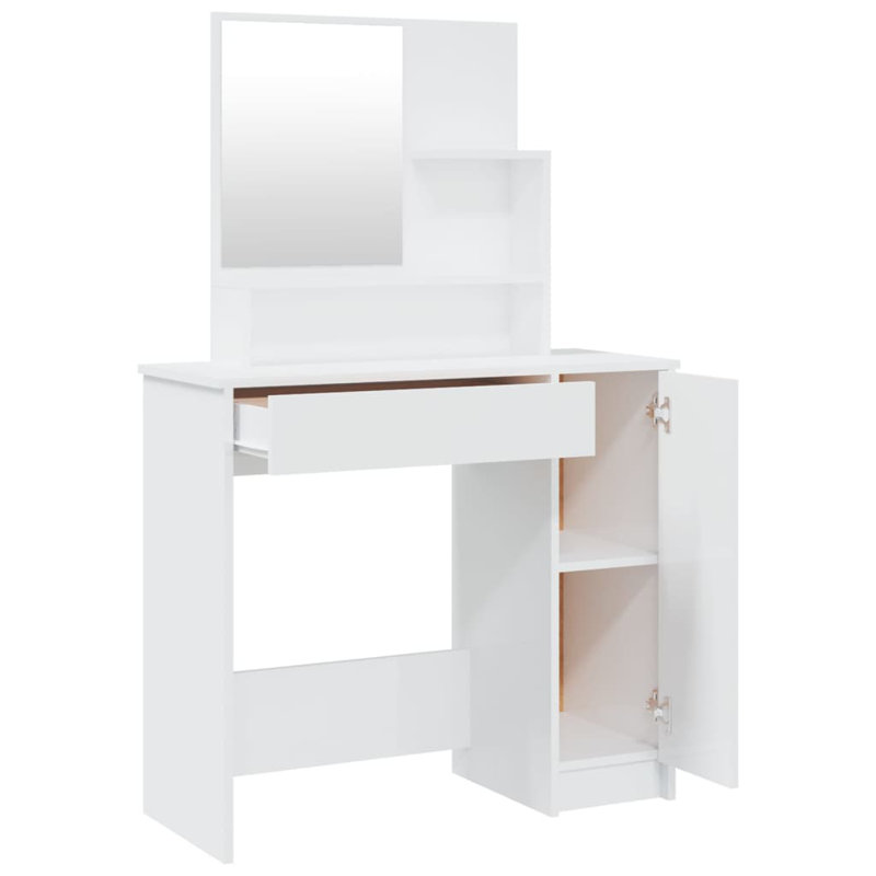 Libaan Dressing Table with Mirror, High Gloss White
