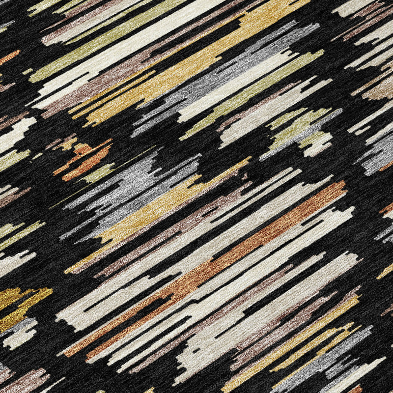 Machine Washable Indoor/Outdoor Chantille ACN2502 Southwest Rug, 5' x 7'6", Black