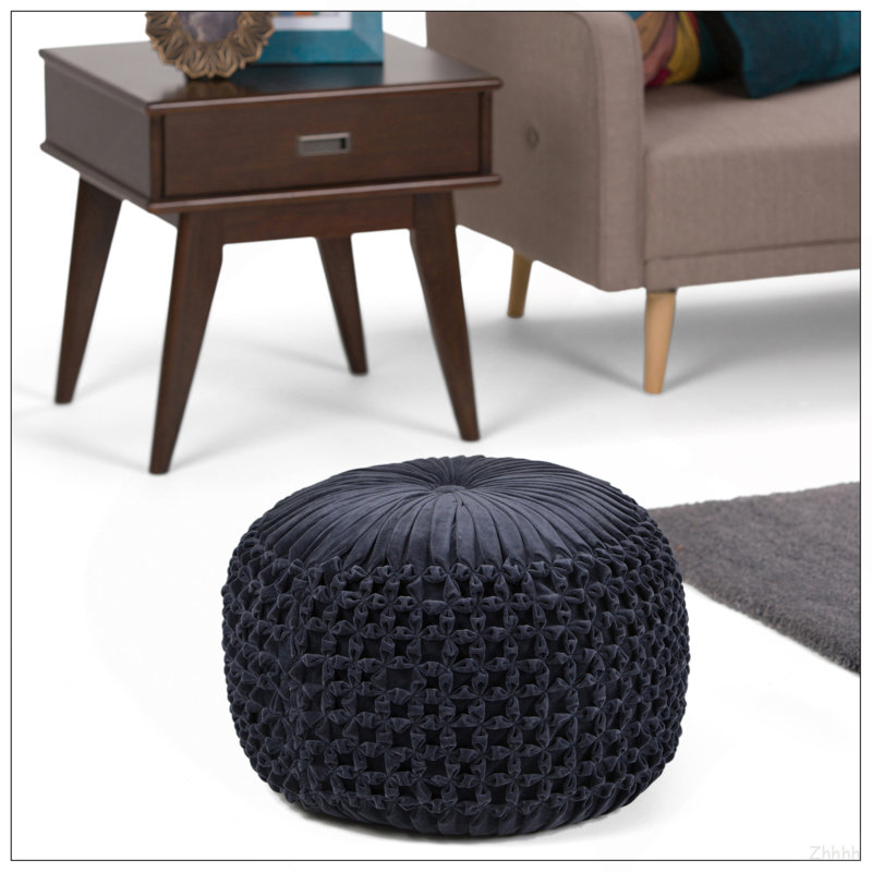 Pouf rond en velours bleu marine Renee, Tissu marine