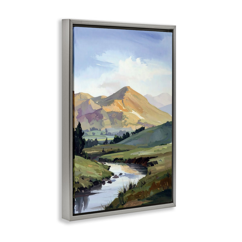 Cadre flottant Across The Valley, design par Alonza Saunders, H 25 po x l 17 po, Cadre flottant gris lustré