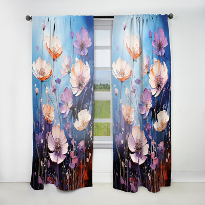 Cabhan Blue Cornflowers Cascading I - Traditional Velvet Curtain - Room Darkening - 1 Panel