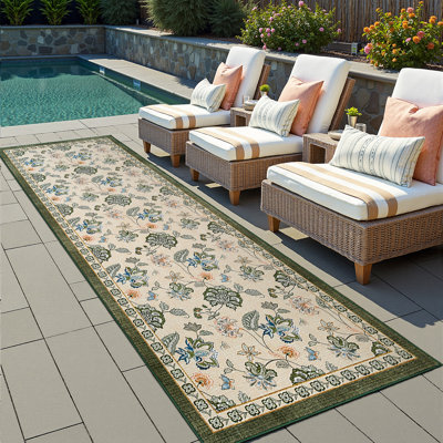 Chinoiserie Floral Rug Vintage Romance Design Washable Non-slip Green/Beige