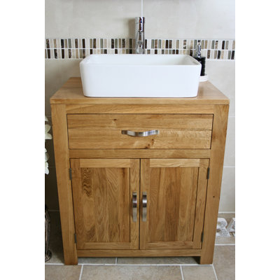 Desirae Solid Oak 700mm Free-standing Vanity Unit with Ceramic Basin & Tap.