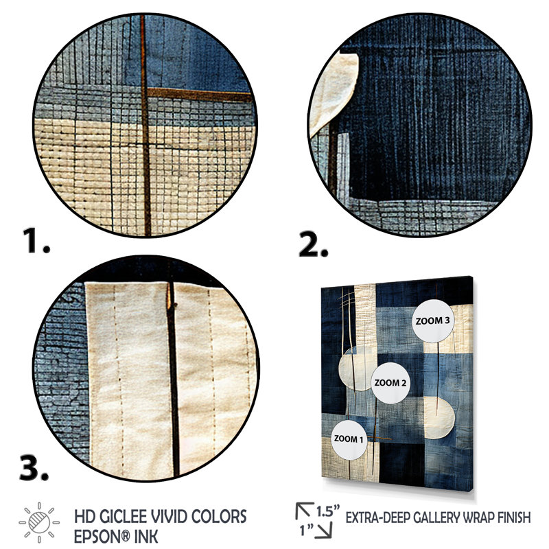 Collage géométrique bleu azur - Collages abstraits, Toile tendue, H 60 po x l 40 po x P 1,5 po