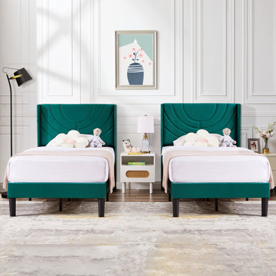 Rehnuma Twin Bed Upholstered Platform with Headboard and Strong Wooden Slats