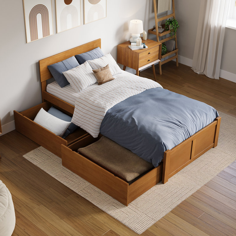Orlando Solid Wood Platform Bed with Panel Footboard & Storage Drawers, Extra-long Twin