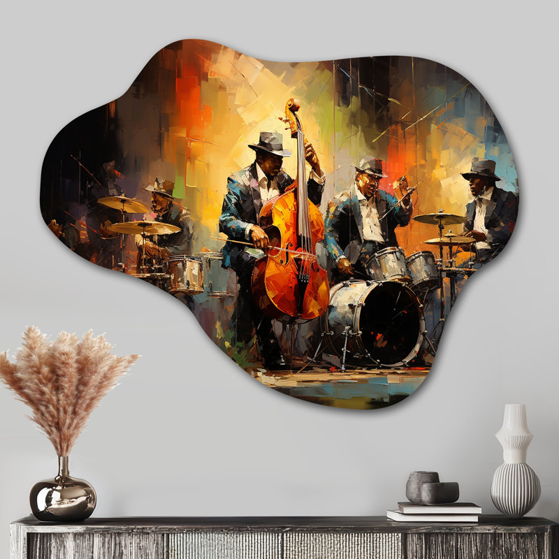 «Yellow Orange Jazz Band - Cloud Dance», reproduction de sculpture murale en métal asymétrique, H 27 po x l 35 po