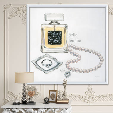 Perfume Glam Bathroom I' - Picture Frame Print on Canvas East Urban Home Format: White Framed, Size: 30 H x 30 W x 1 D