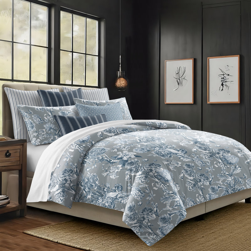 Alexandria Shadow Cotton Duvet Cover Set, Twin Duvet Cover + 7 Additional Pieces