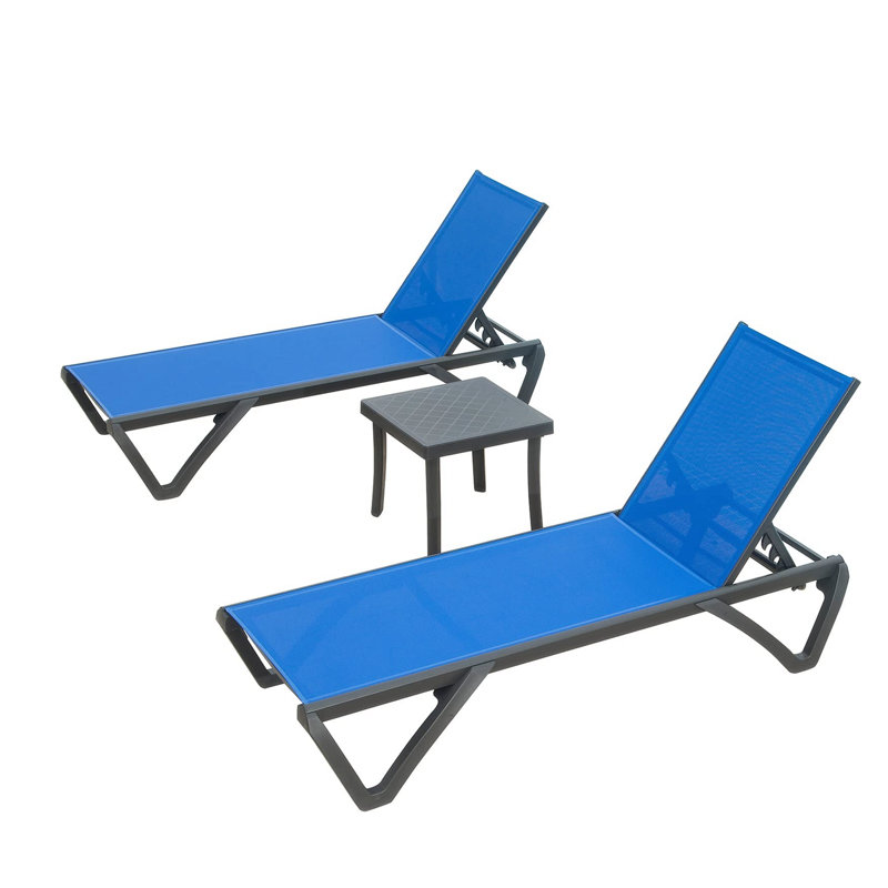 Travette Outdoor Chaise Lounge Set with Table, Blue