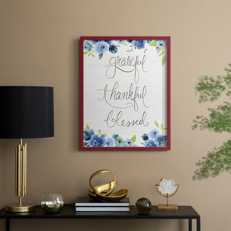 «Grateful, Thankful, Blessed», reproduction encadrée - bois massif, H 21 po x l 17 po, Rouge