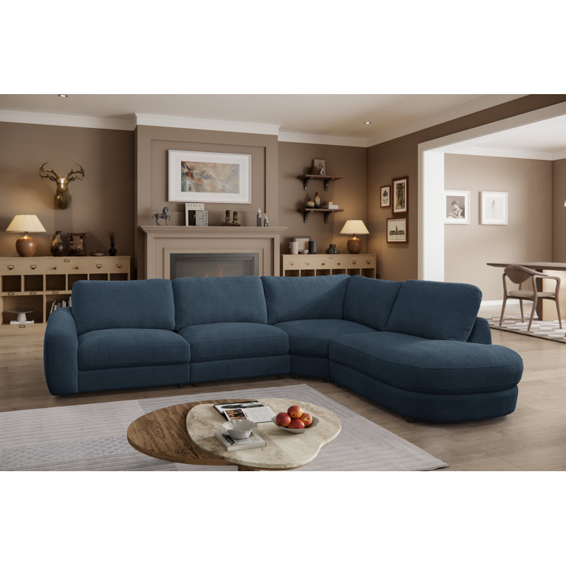 Modern Style Wedge Chaise Sectional, Dark Blue