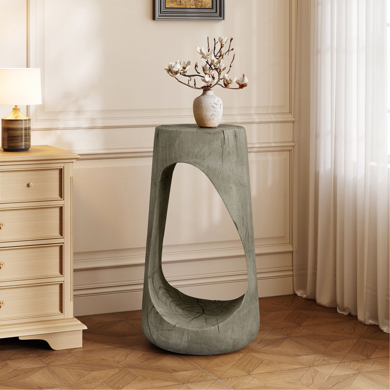 Table d'appoint d'extérieur, table de bout à conception creuse, table de tabouret de jardin de patio, table d'appoint décorative pour terrasse de balcon de plage, béton léger, texture semblable au bois