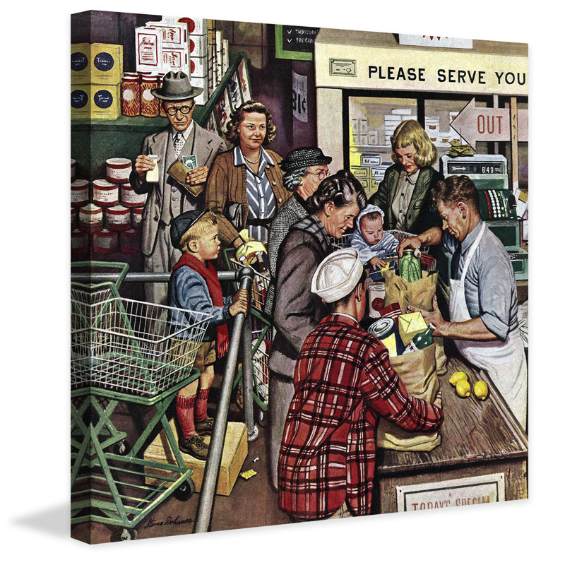 "épicerie line" par stevan dohanos, reproduction d’art sur toile tendue, H 48 po x l 48 po