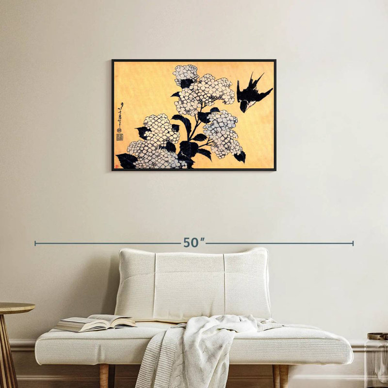 Harnek Hydrangea And Swallow, 21" H x 31" W