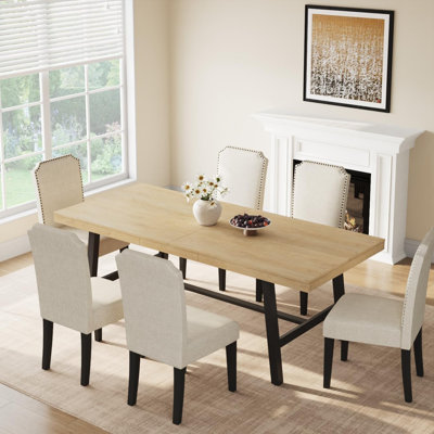 78.7" Industrial Dining Table for 6-8, Large Rectangular Kitchen Table with Sturdy Metal Frame