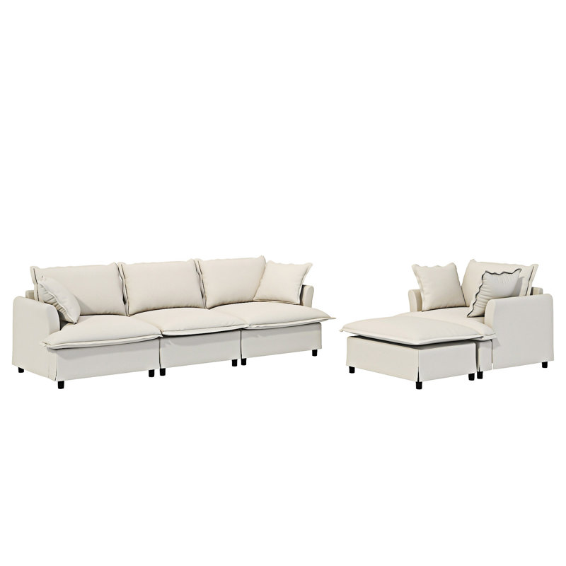 Modular Upholstered Sectional Sofa Set, Beige