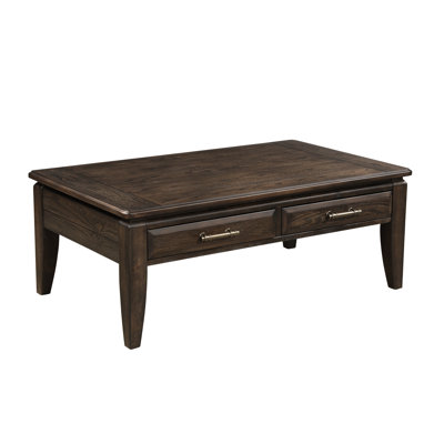 Table basse traditionnelle avec rangement à rangement foncé, glissières latérales, 2 tiroirs, l 50 po x H 19,2 po x P 50 po