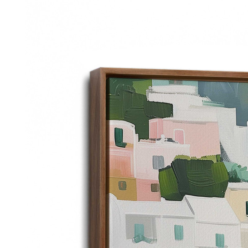 Coastal Village Glow III, H 19 po x l 13 po, Toile avec cadre, Noyer