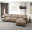 Luxueux canapé modulaire en suède brun clair avec coussins en duvet et siège à ressorts ensachés, parfait pour le confort et le style modernes.