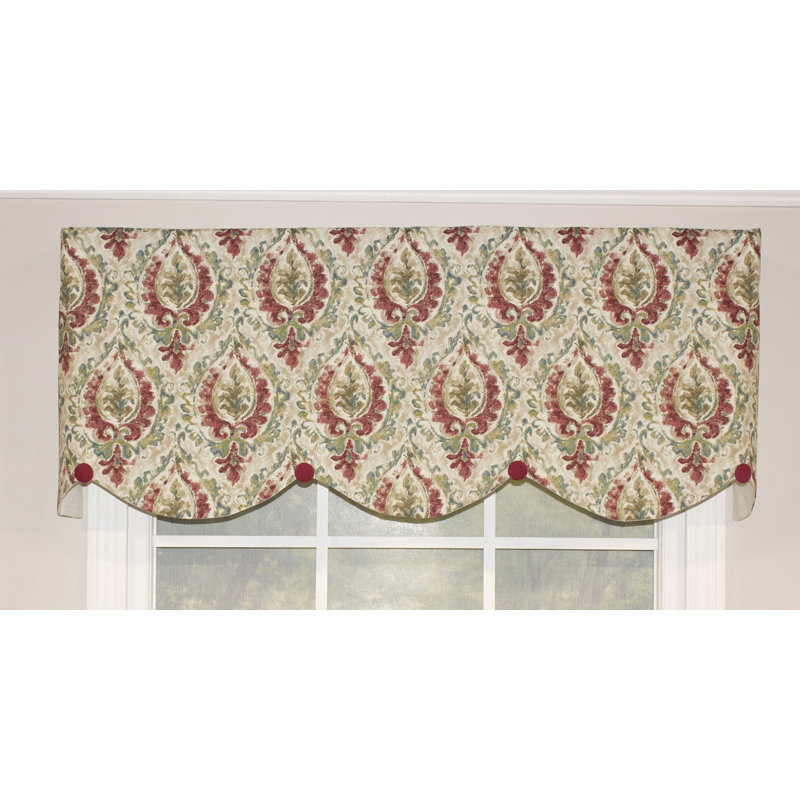 Fenton Damask Cotton Blend Scalloped 50'' W Window Valance, Merlot