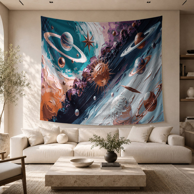 Tapisserie murale «Space Mid Century Space Art», 68 po x 80 po