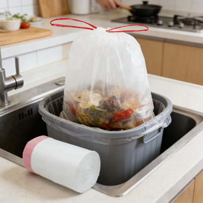 Sacs à ordures de cuisine à cordon de 4 gallons, sacs à ordures résistants aux fuites avec parfum frais et propre, 100 unités