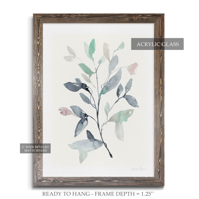 "water branches i" , reproduction d’art sur toile encadrée, H 44 po x l 32 po x P 1,25 po, Cadre espresso