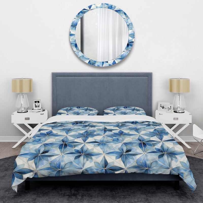 Ensemble de housse de couette géométrique rétro en mosaïque bleue et blanche