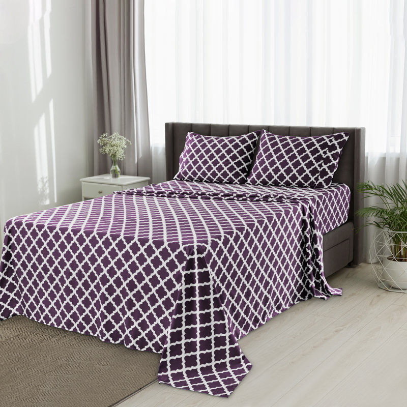 Ensemble de literie en microfibre 4 pièces Lux Decor Collection, Ensemble de draps pour lit double avec 2 taies d'o, Mauve