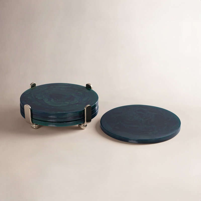 Ensemble de sous-verres 4 pièces Gomez, Vert avec support doré