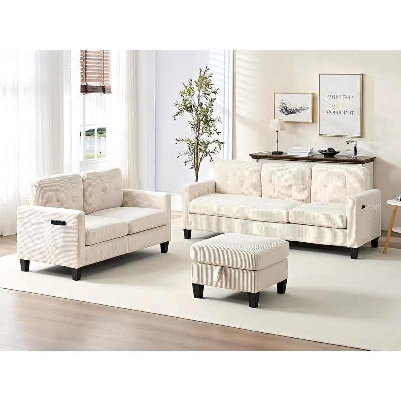 Ensemble de canapé modulaire 3 + 2 places avec repose-pieds de rangement, Gris