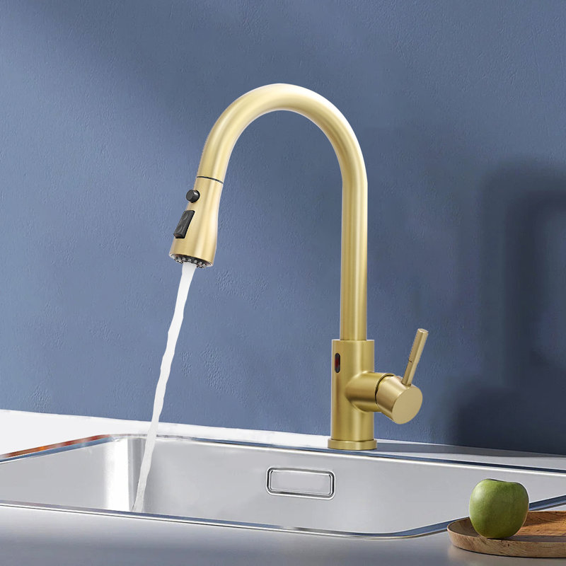 Kitchen Faucet With Sensor, Brushed Gold