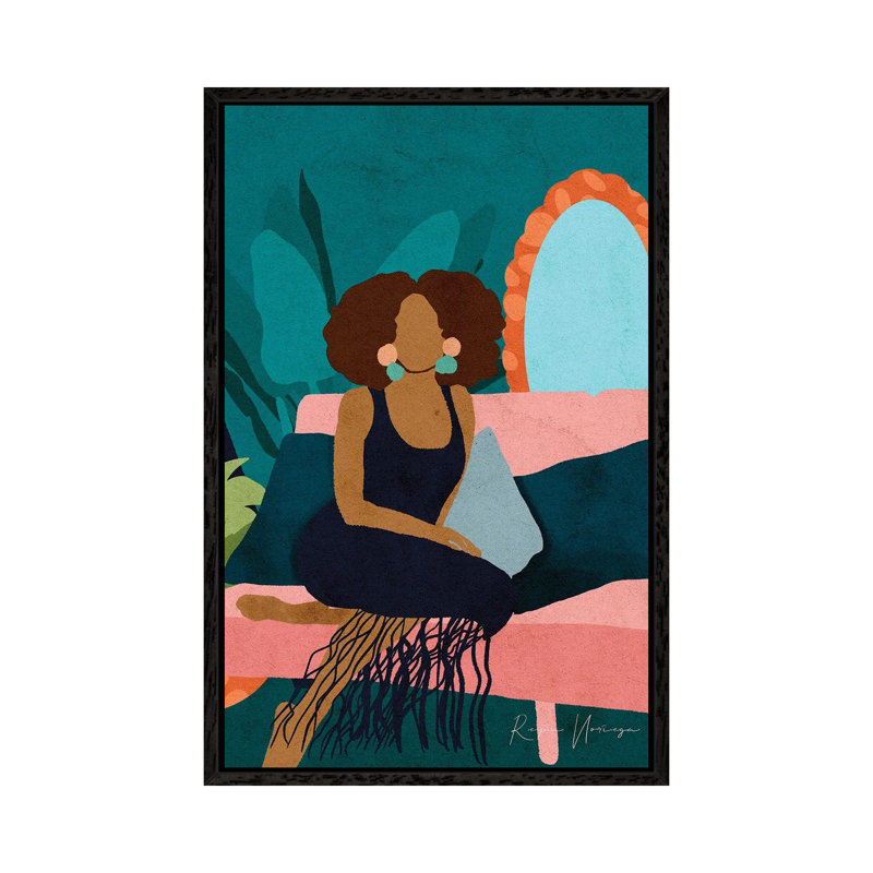 On My Couch by Reyna Noriega - Painting on Canvas, Black Framed Canvas, 101.6 cm H x 66.04 cm W