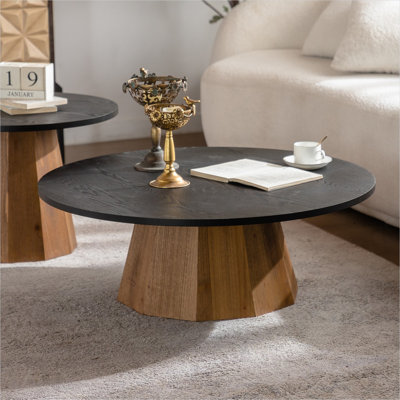 Table basse ronde en bois à piédestal robuste pour salon facile à assembler