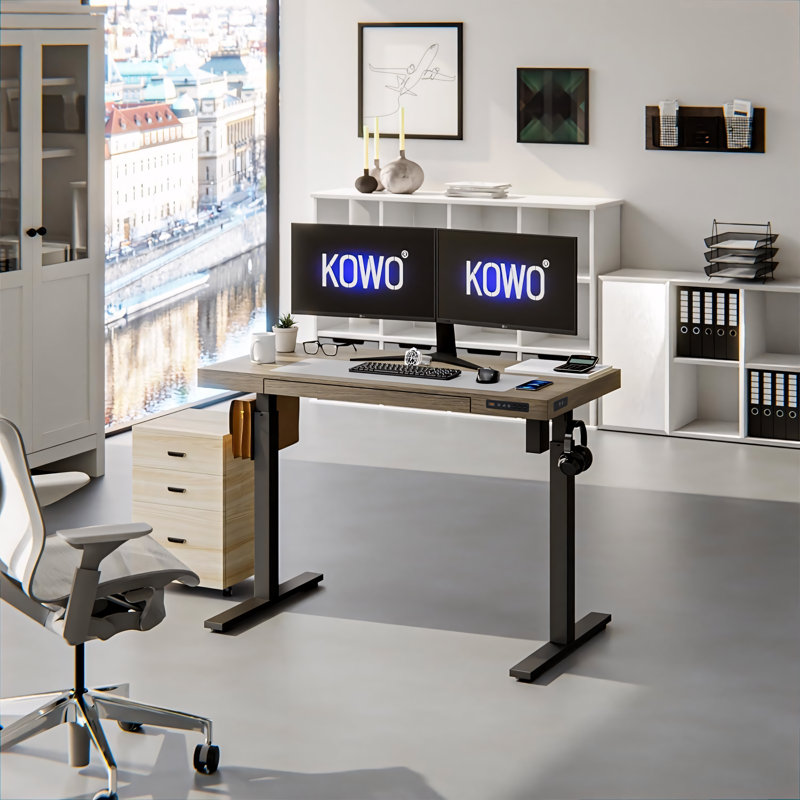 Bureau debout à hauteur ajustable Gooitsen, Chêne gris / Noir, H 48 po x l 47,2 po x P 23,6 po