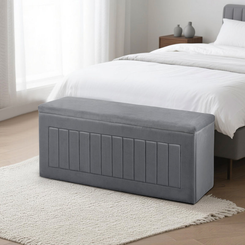 Upholstered 40" Lift Top Rectangle Storage Bench Bedroom Entryway Velvet Seating Ottoman, Gray