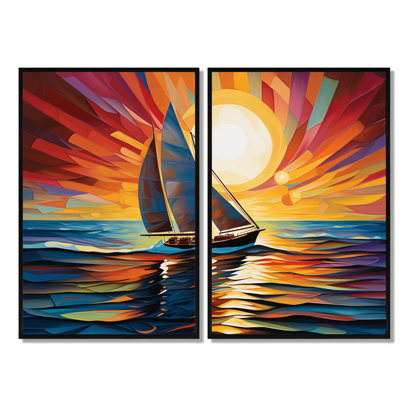 Voilier mélodique III - impressions multicolores sur toile, Toile tendue, Ne s’applique pas, H 36 po x l 48 po