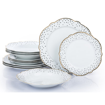 12pc Dotty Flower Shape Dinner Set