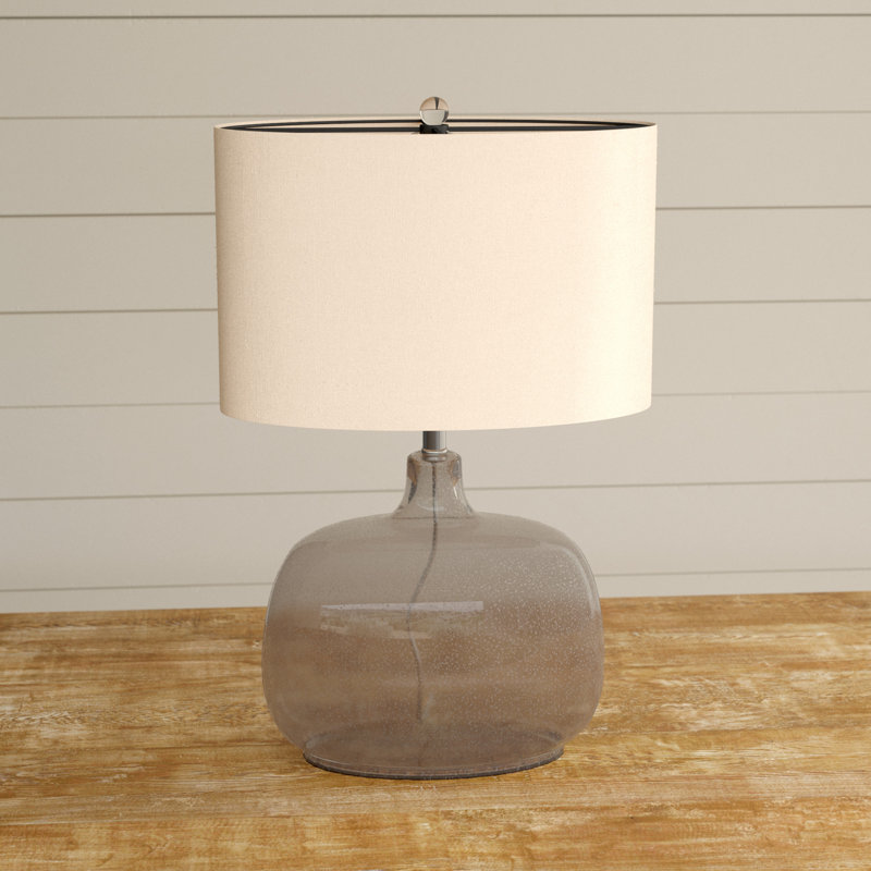 Breely Glass Table Lamp, Gray Translucent, Ivory