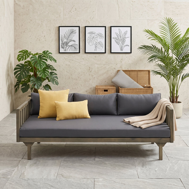 Lit de jour d'extérieur en bois d'acacia avec lambris et coussins, canapé de patio 3 places, GrayDarkGray