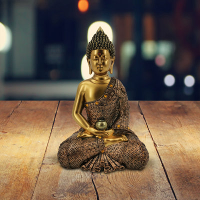 10.75"H Gold Buddha in Red Figurine