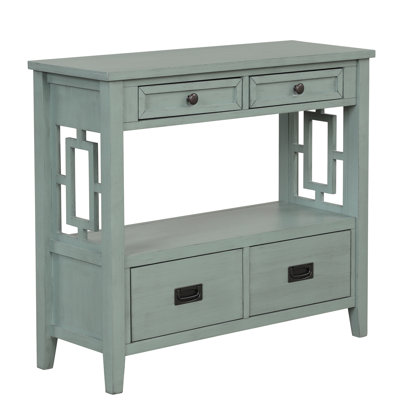 36'' Farmhouse Pine Wood Console Table Entry Sofa Table with 4 Drawers & 1 Storage Shelf