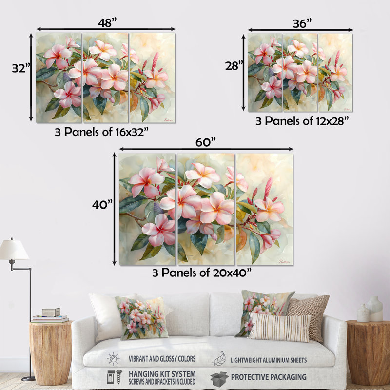 Ensemble de salon Tidiane - Plumeria Wall Art, Métal métal, H 40 po x l 60 po x P 1 po