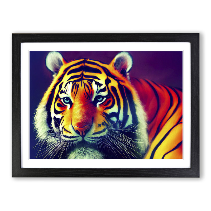 Illuminated Tiger - Single Picture Frame Print, Black, 46cm H x 64cm W