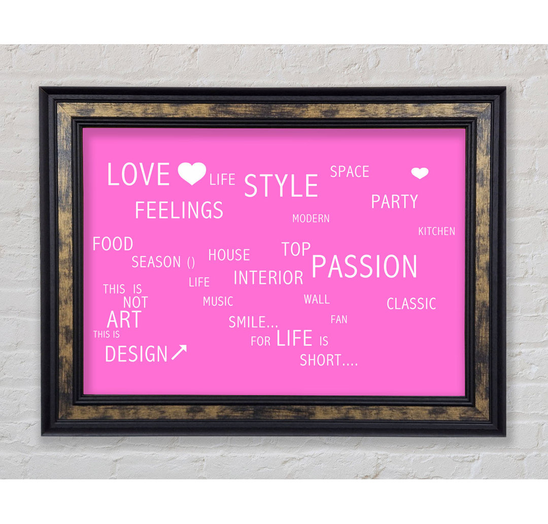 Love Quote Love Life Vivid Pink - Einzelbildrahmen Typografie