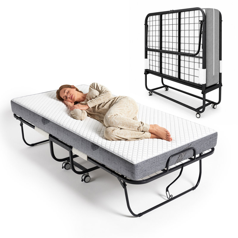 Lit pliant avec matelas en mousse viscoélastique à circulation d'air de 5 po et roues verrouillables, Simple extra long